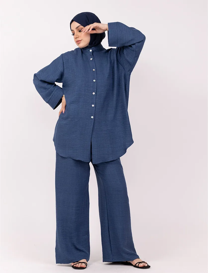Navy Linen Feel Co Ord